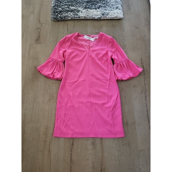 Trina Turk Womens 6 Passion Pink 3/4 Bell Sleeve Fitted Sheath Dress - Picture 1 of 6